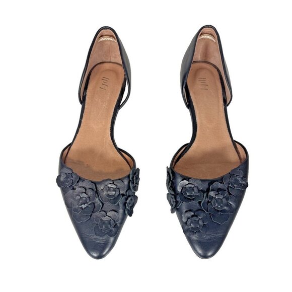 J Jill Elegant Black Leather Flats Dorsay Floral Pointed Toe Paris Chic Size 9 - Picture 2 of 11